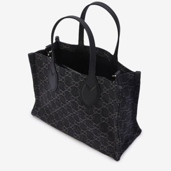 GUCCI Monogram Mini Tote Denim Ophidia Top Handle Crossbody Black - Picture 4 of 16